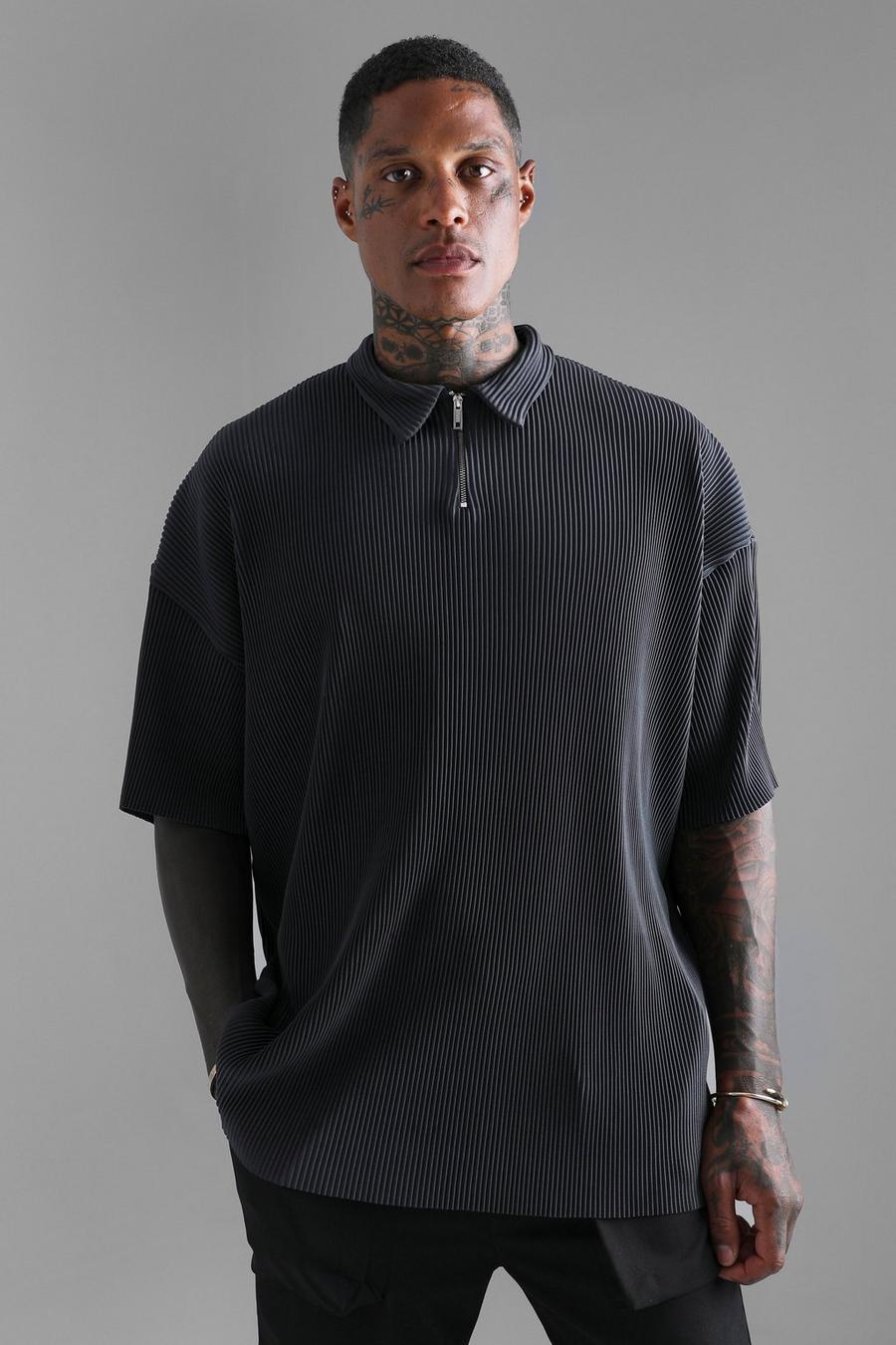 Oversized Zip Pleated Polo | boohoo USA Oversized Zip Pleated Polo | boohoo USA