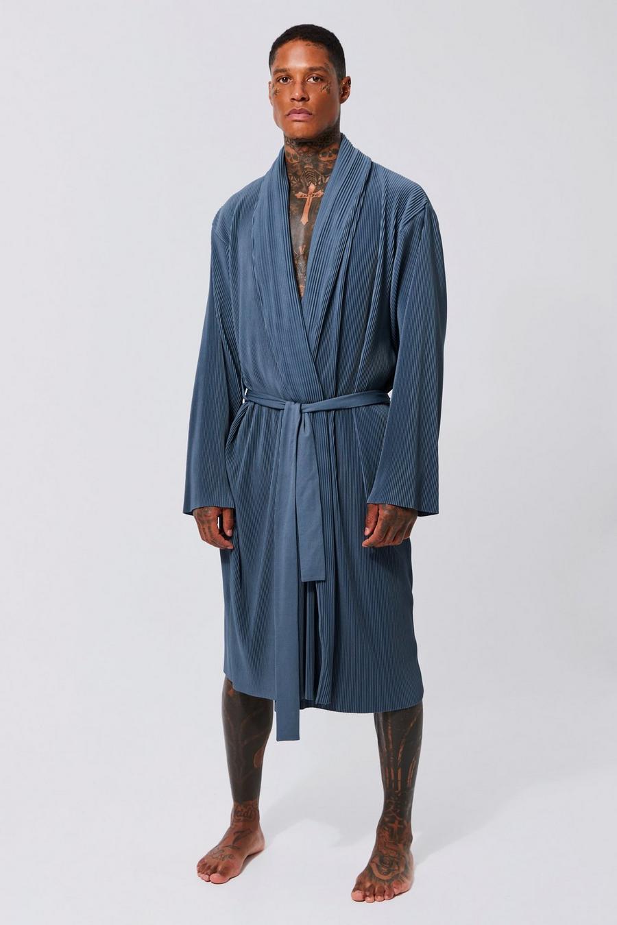 Slate blue bleu Shawl Pleated Robe