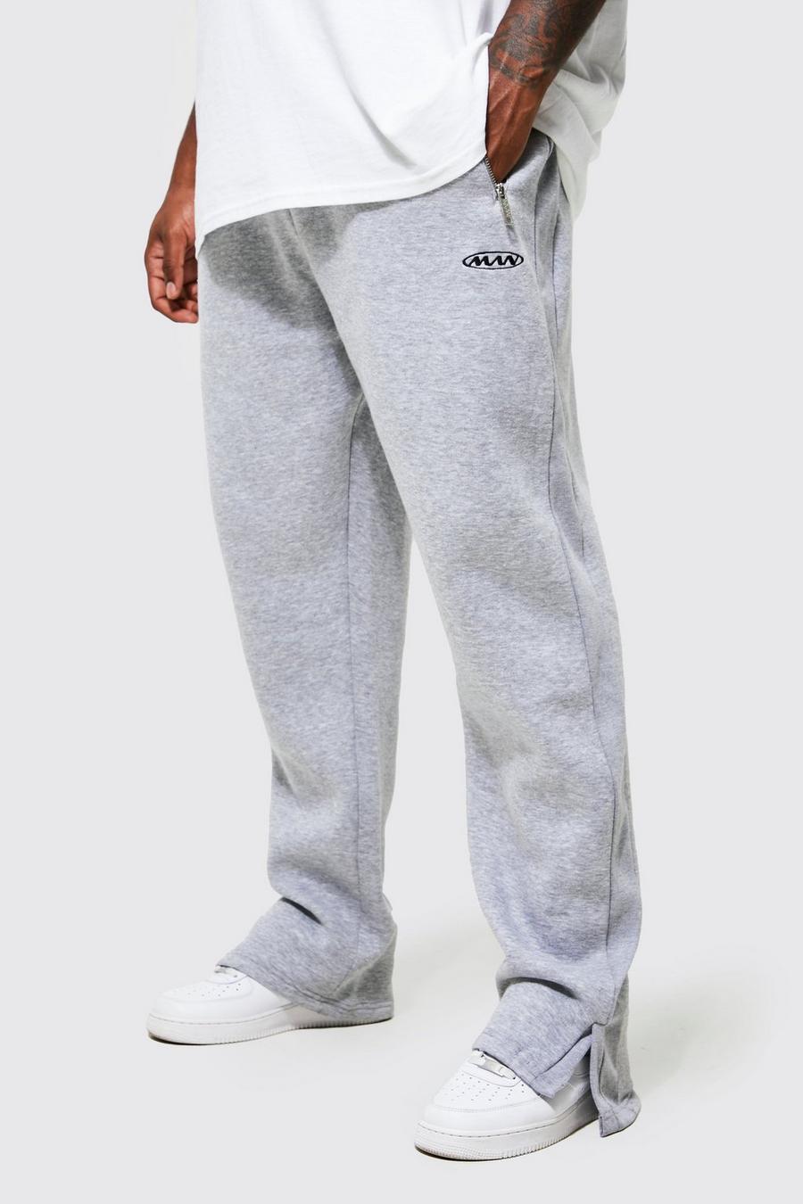Pantaloni tuta Plus Size Man con nervature e spacco, Grey marl grigio
