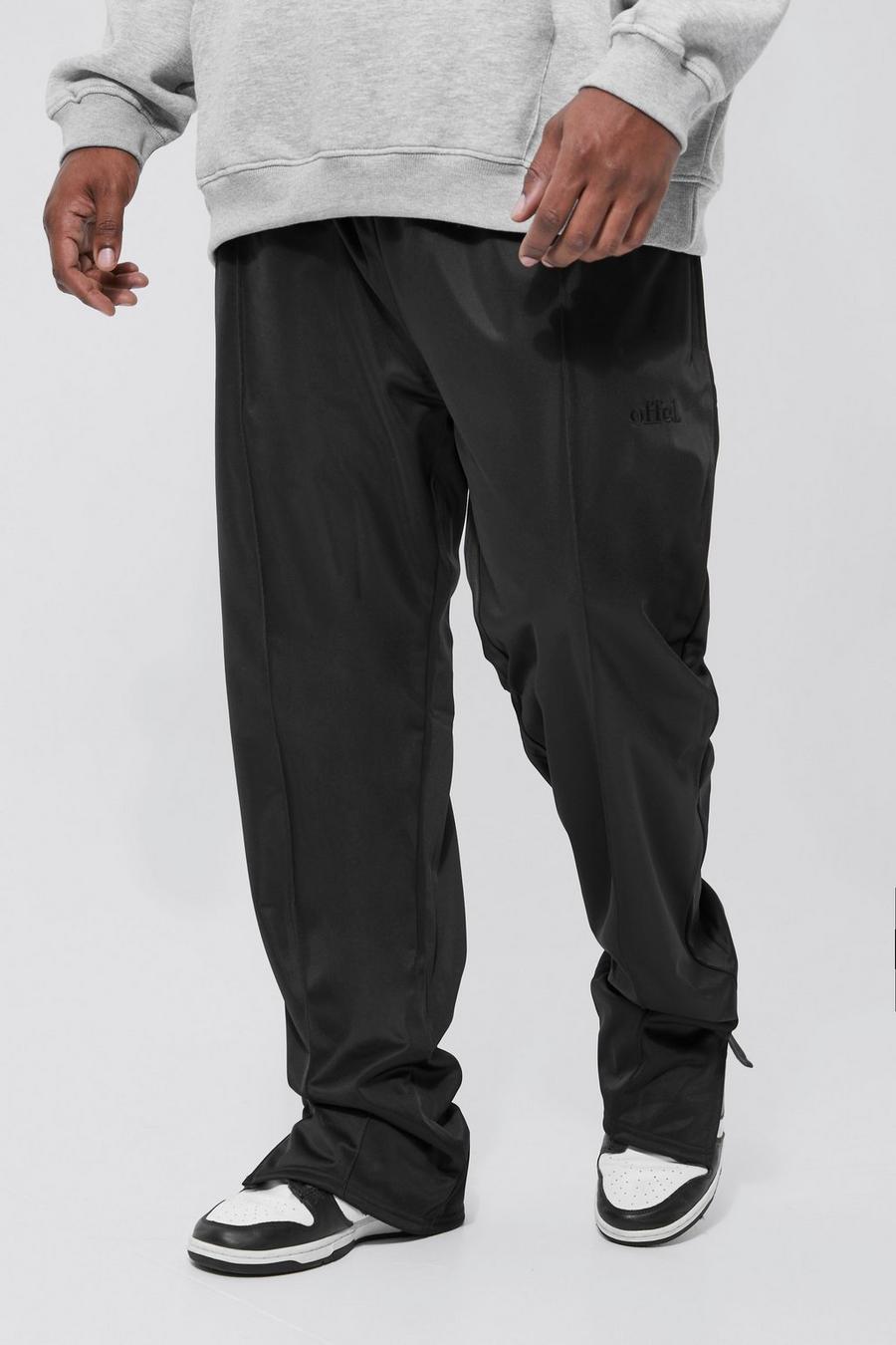 שחור black מכנסי טרנינג מבד טריקו עם קפל, שסע במכפלת וכיתוב Offcl, מידות גדולות