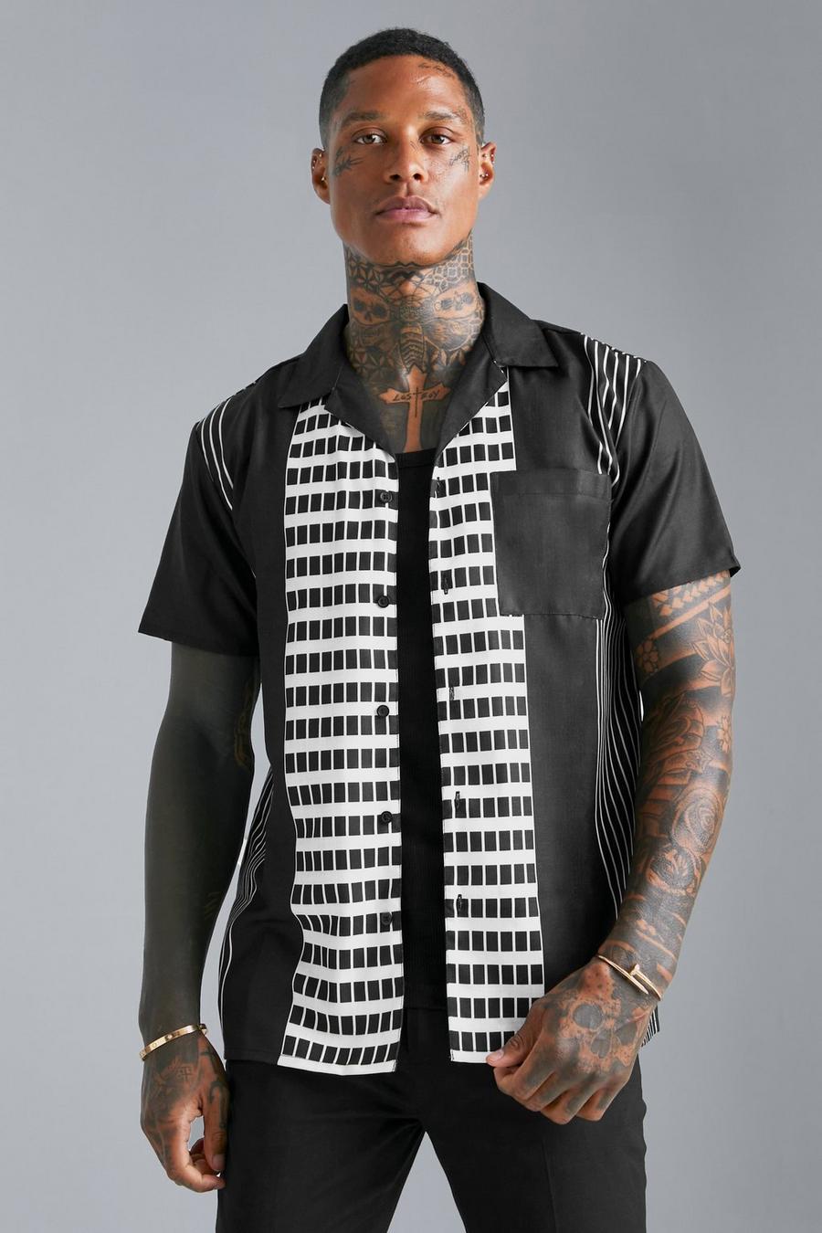 Black svart Short Sleeve Stripe Slub Shirt