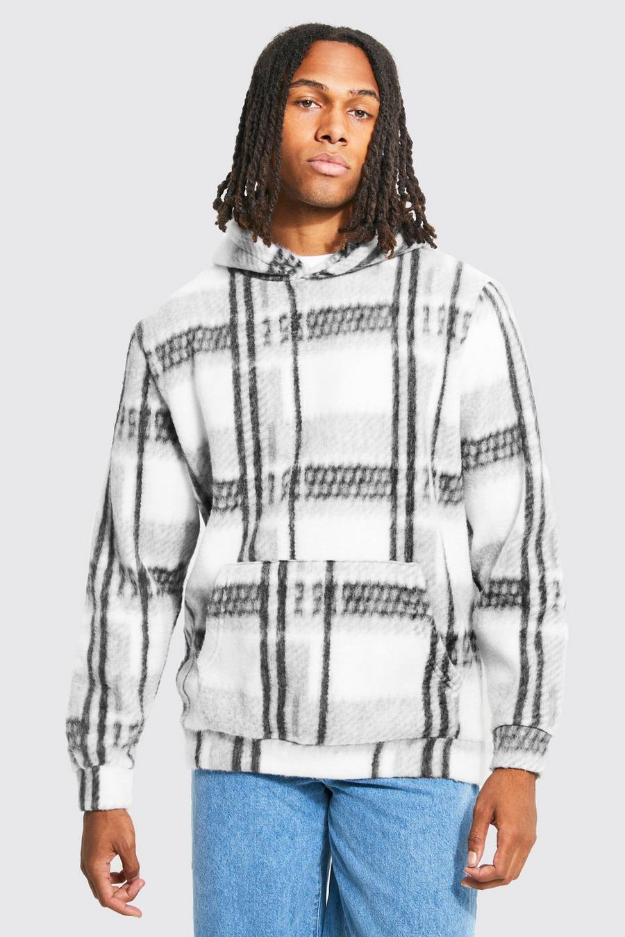 White Brushed Check Print Hoodie image number 1
