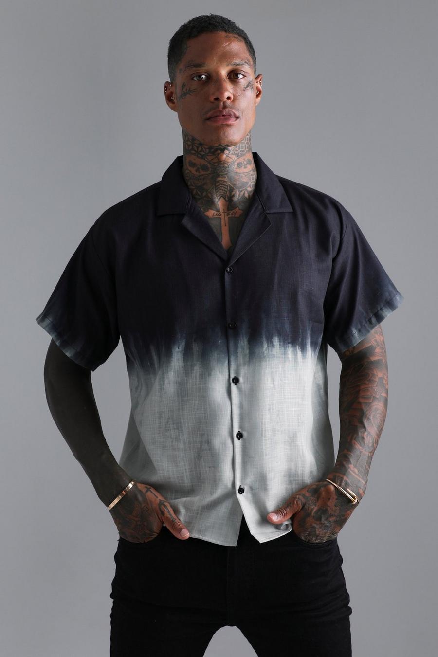 Black Short Sleeve Boxy Slub Tie Dye Shirt 