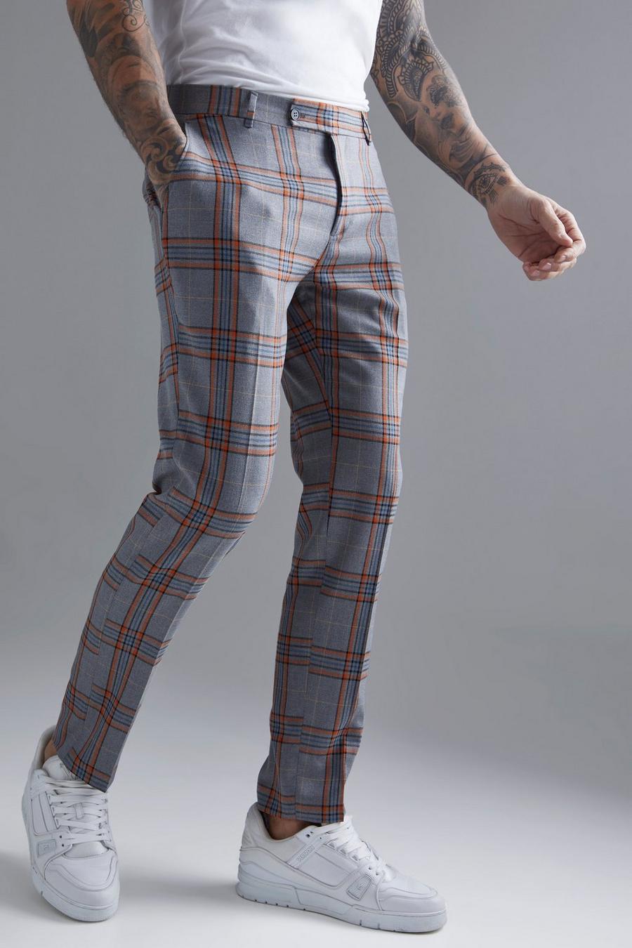 Pantaloni completo Slim Fit a quadri in colori fluo, Grey grigio