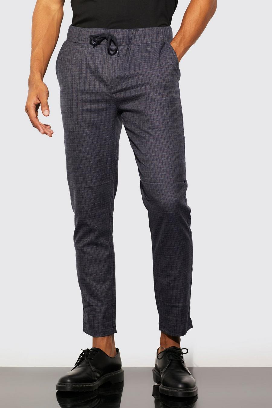 Grey Elasticated Waist Skinny Check Trouser image number 1