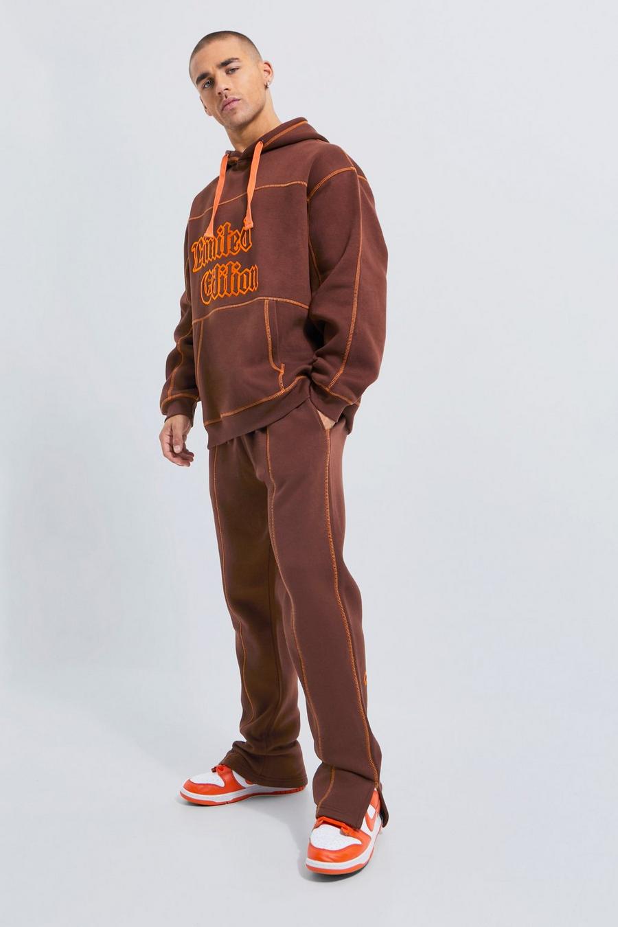 Chocolate Limited Oversized Contrast  Hooded Tracksuit image number 1