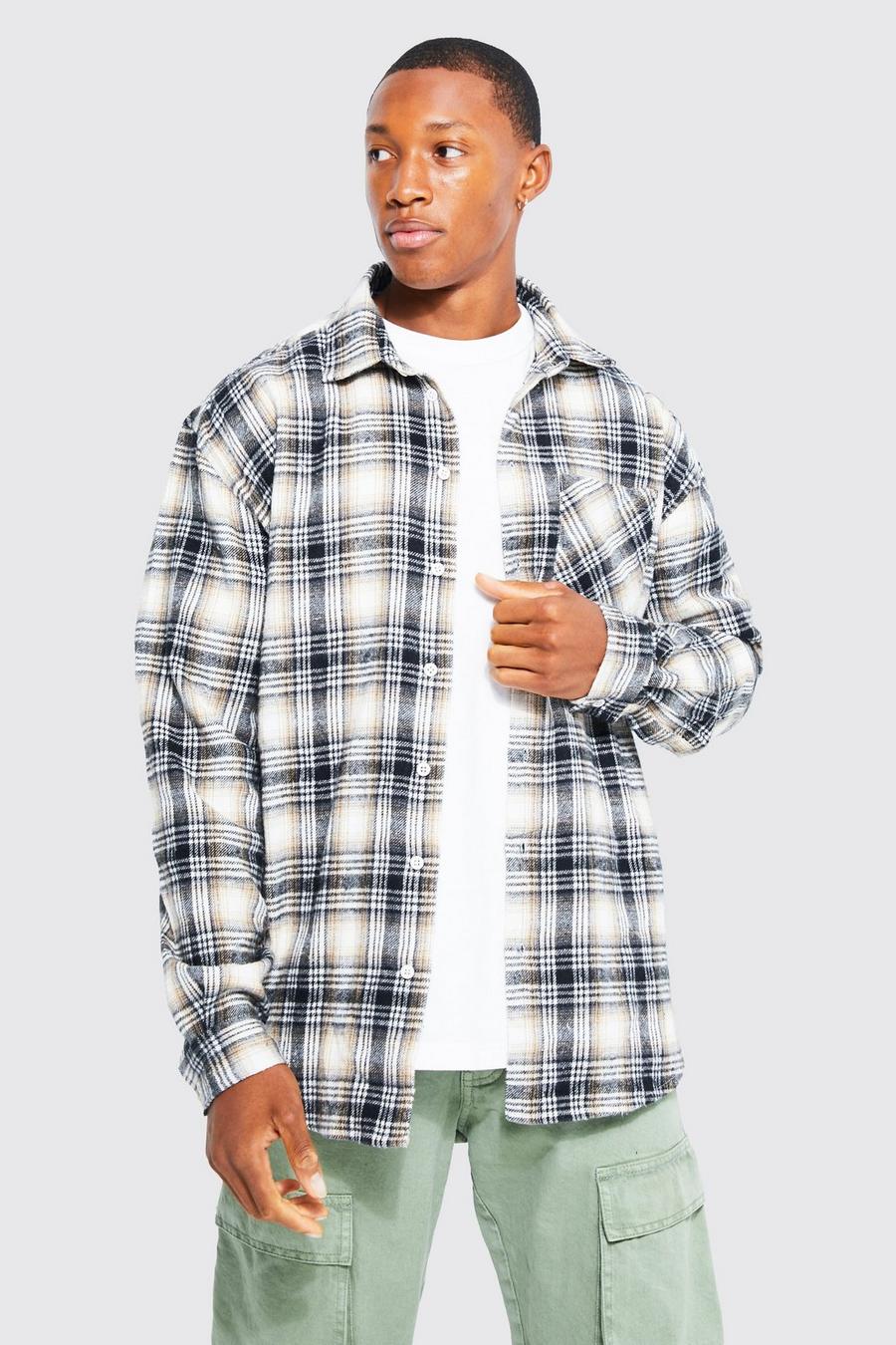 Tan Oversized Check Shirt  image number 1