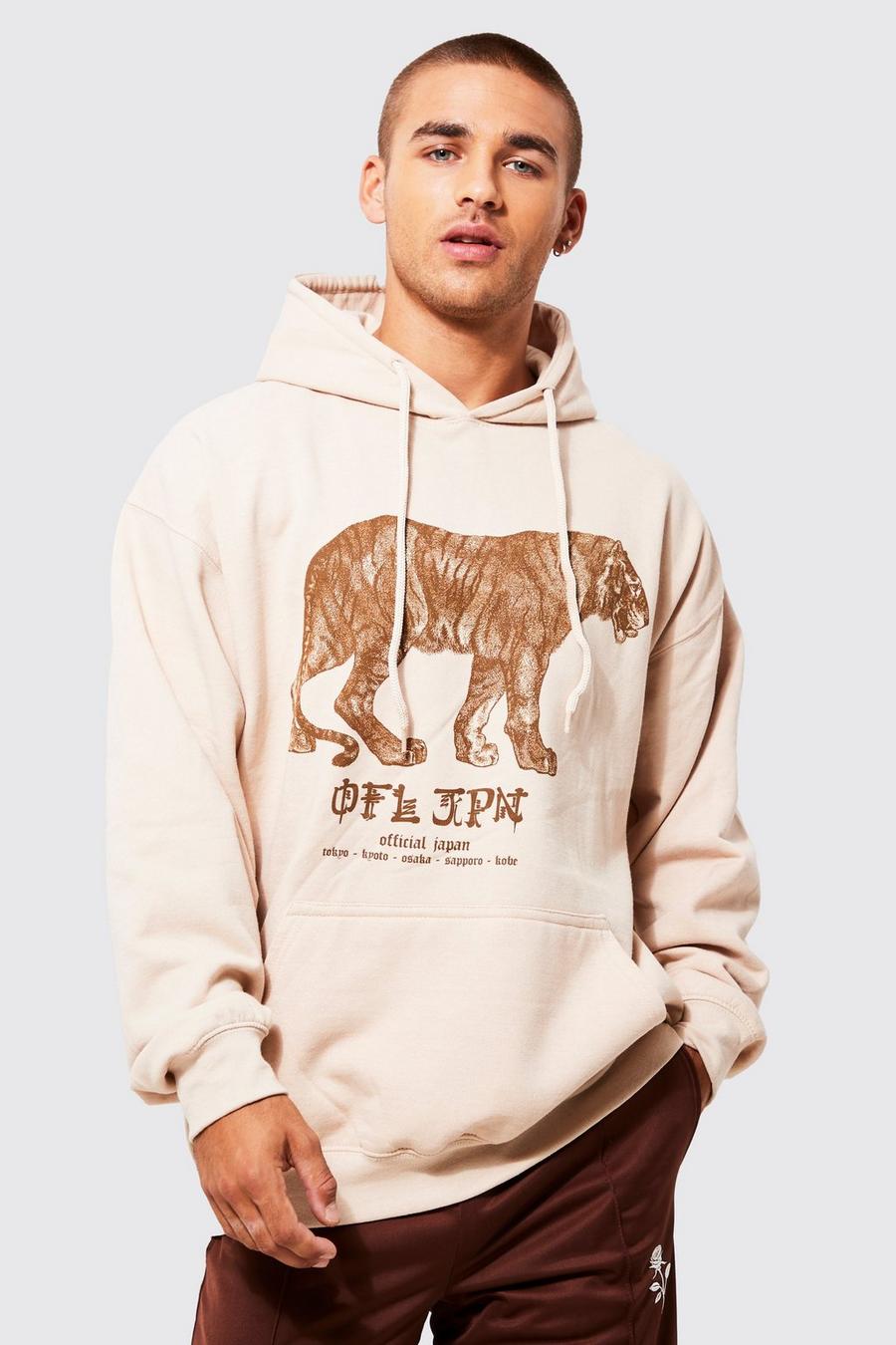 Sand Oversized Tiger Graphic Hoodie image number 1