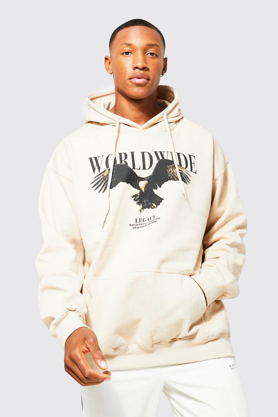 Sand Oversize hoodie med örn image number 1