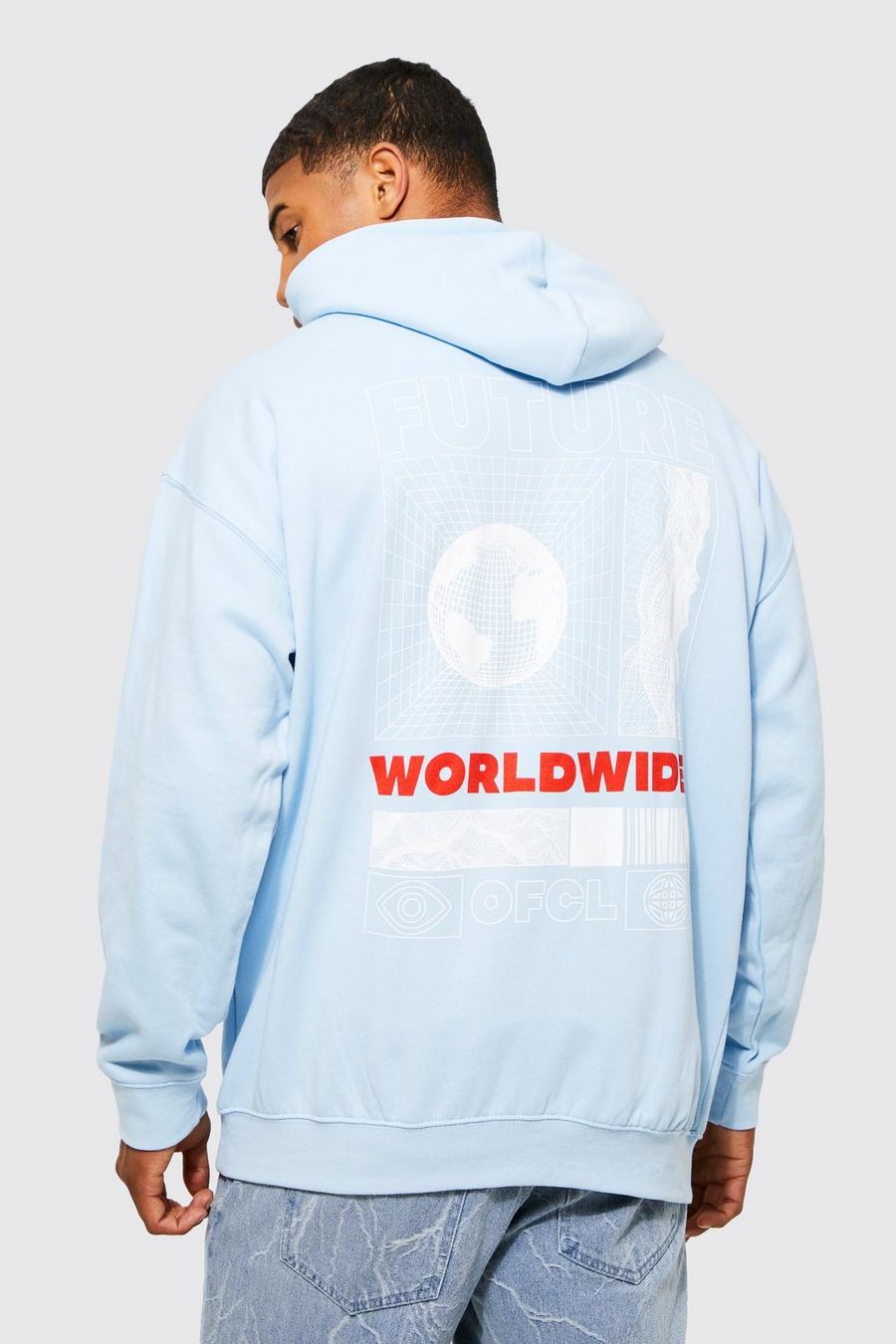 Light blue Oversized Space Graphic Hoodie image number 1