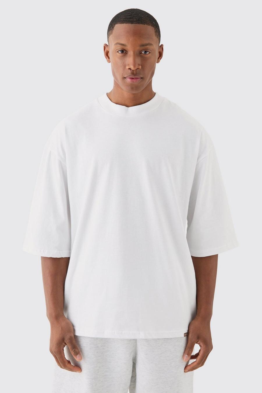 White Oversized Dik T-Shirt Met Halve Mouwen image number 1