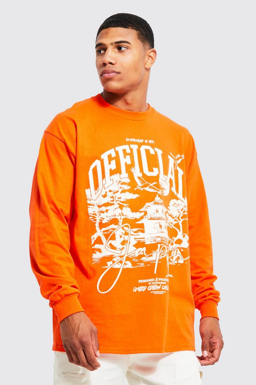 Orange Oversized T-Shirt Met Print En Lange Mouwen image number 1