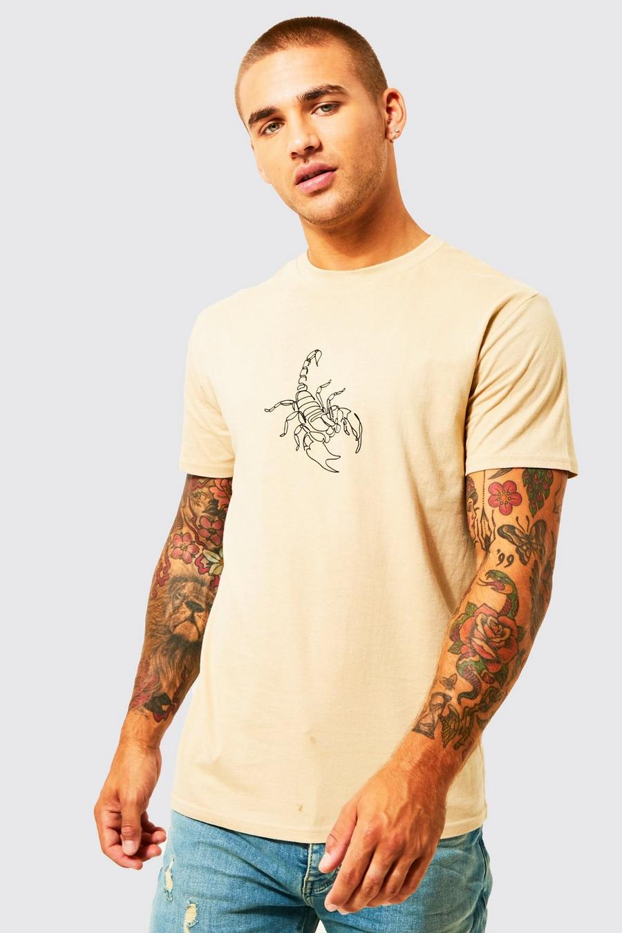 Sand beige Scorpion Line Graphic T-shirt