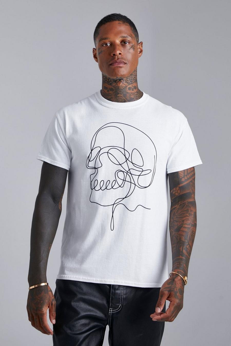 White vit Skull Line Graphic T-shirt