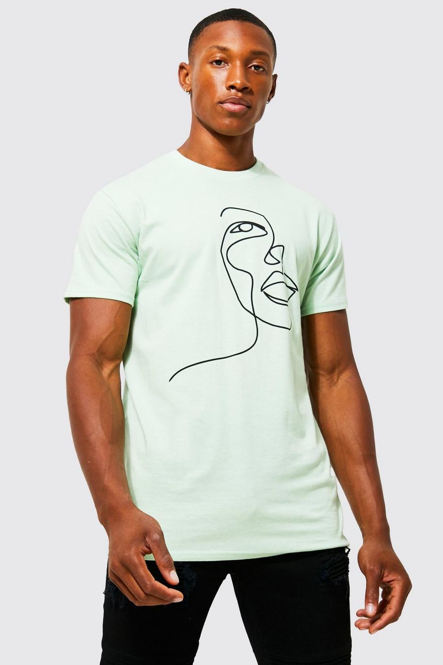 Mint grün Face Line Graphic T-shirt