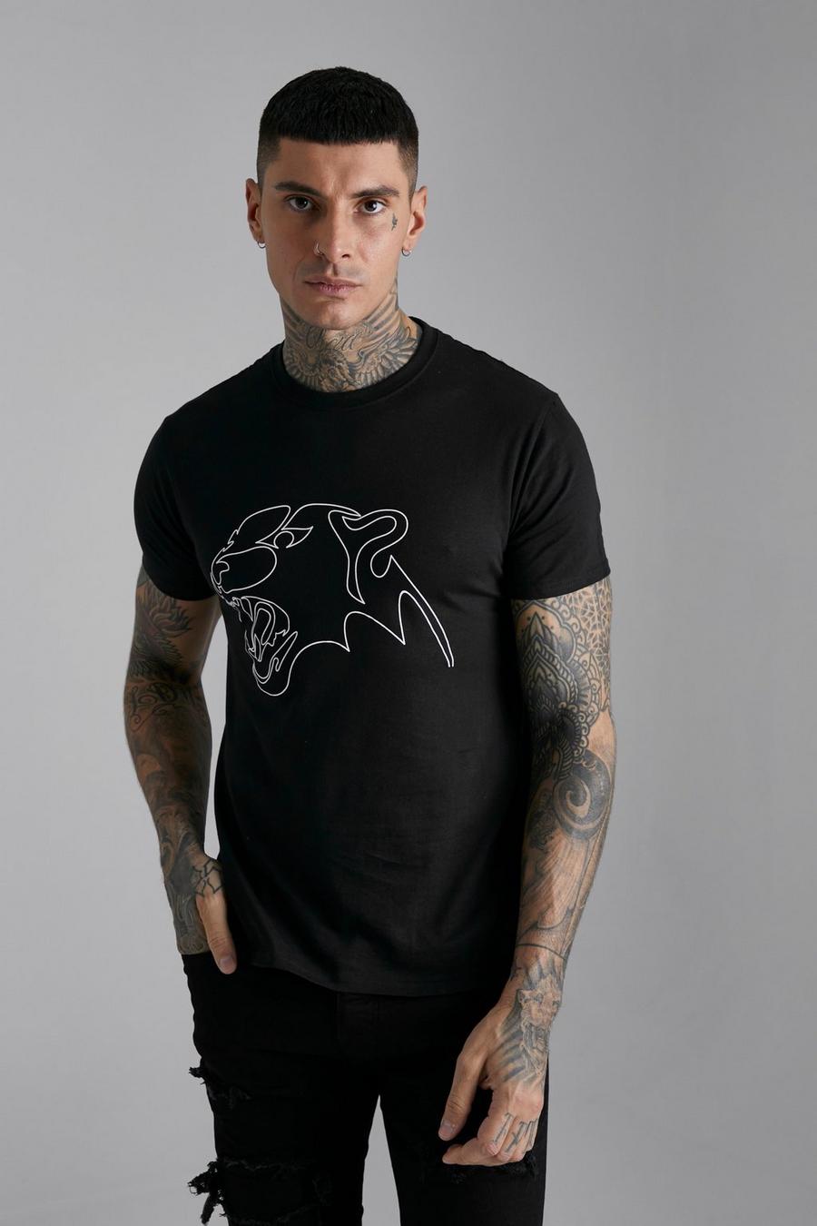 Black Panter Lijntekening T-Shirt Met Print image number 1