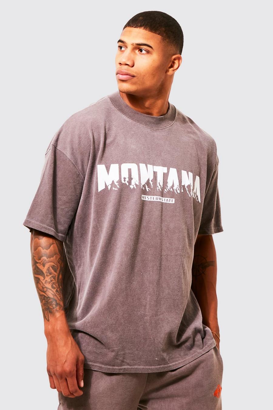 Brown marron Oversized Overdye Mountain Graphic T-shirt