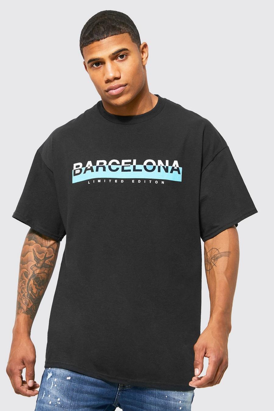 Black Oversized Barcelona Chest Graphic T-shirt image number 1