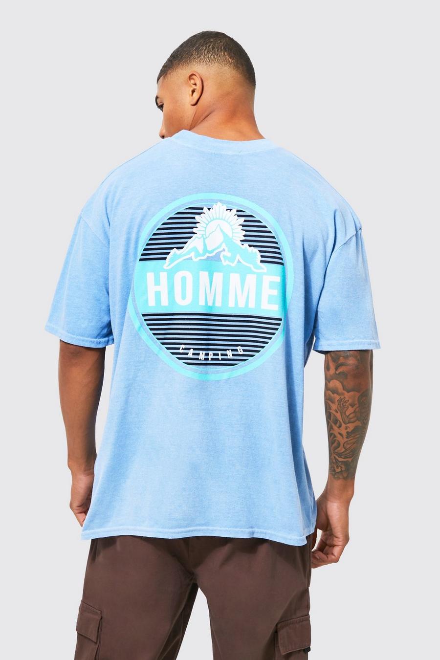 Light blue Oversized Extended Neck Mountain T-shirt image number 1