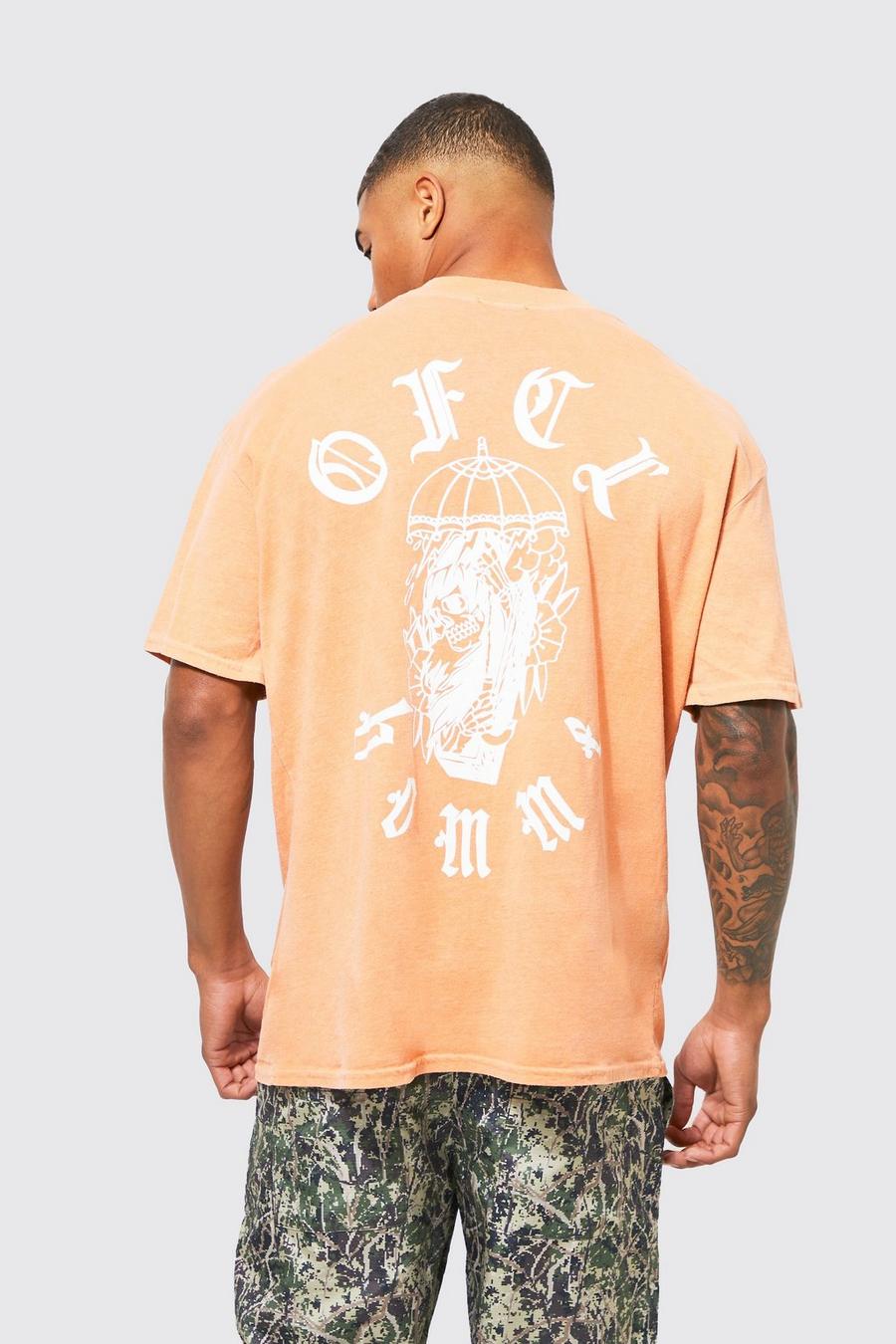 Orange Oversized Extended Neck Homme Graphic T-shirt image number 1