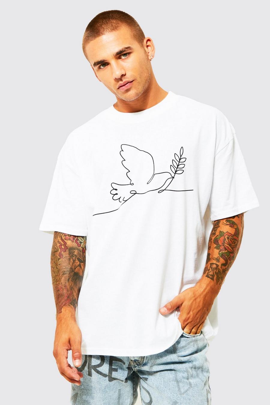 T-shirt oversize à imprimé colombes au dos, White image number 1