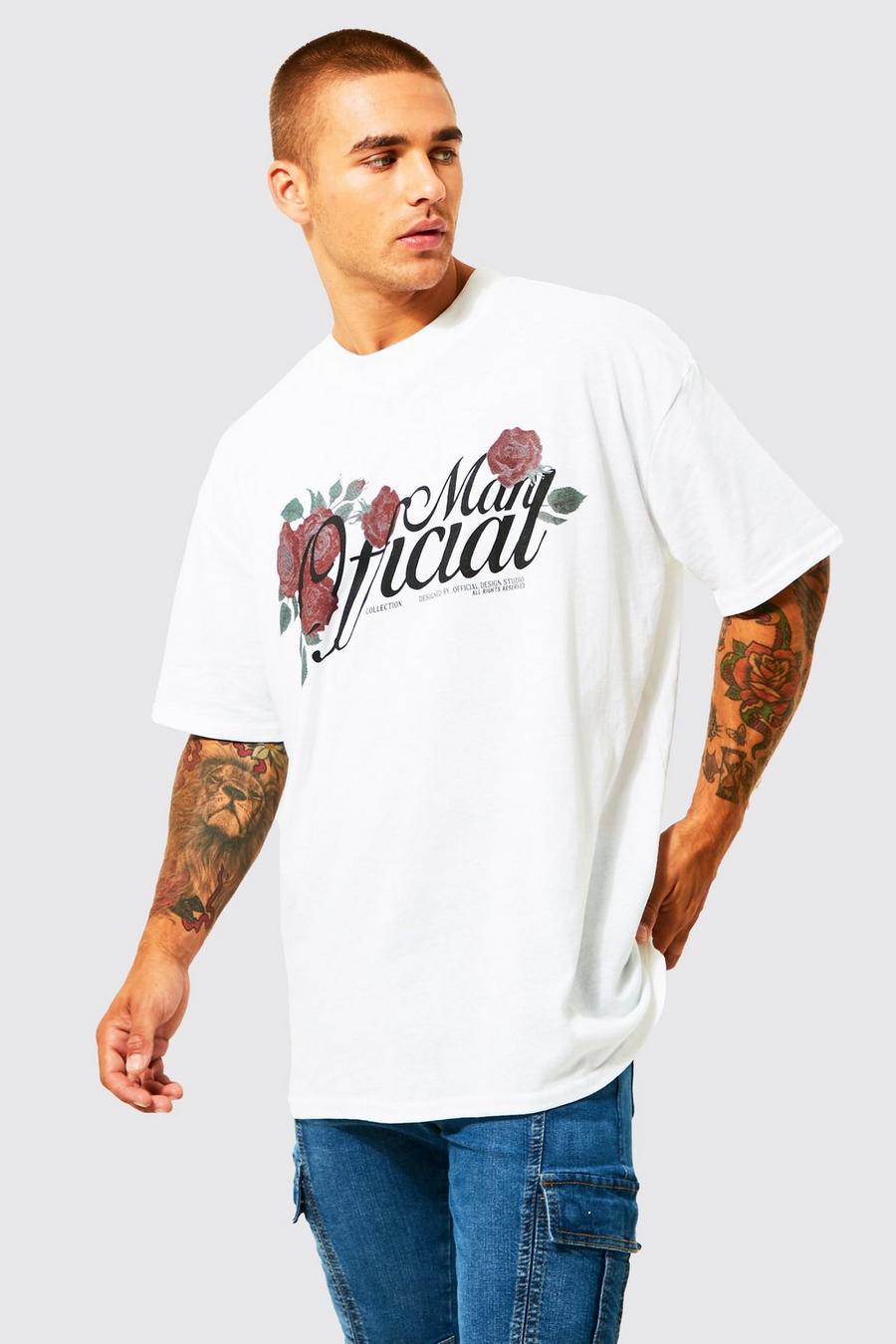 T-shirt oversize à col montant et imprimé fleuri, White image number 1