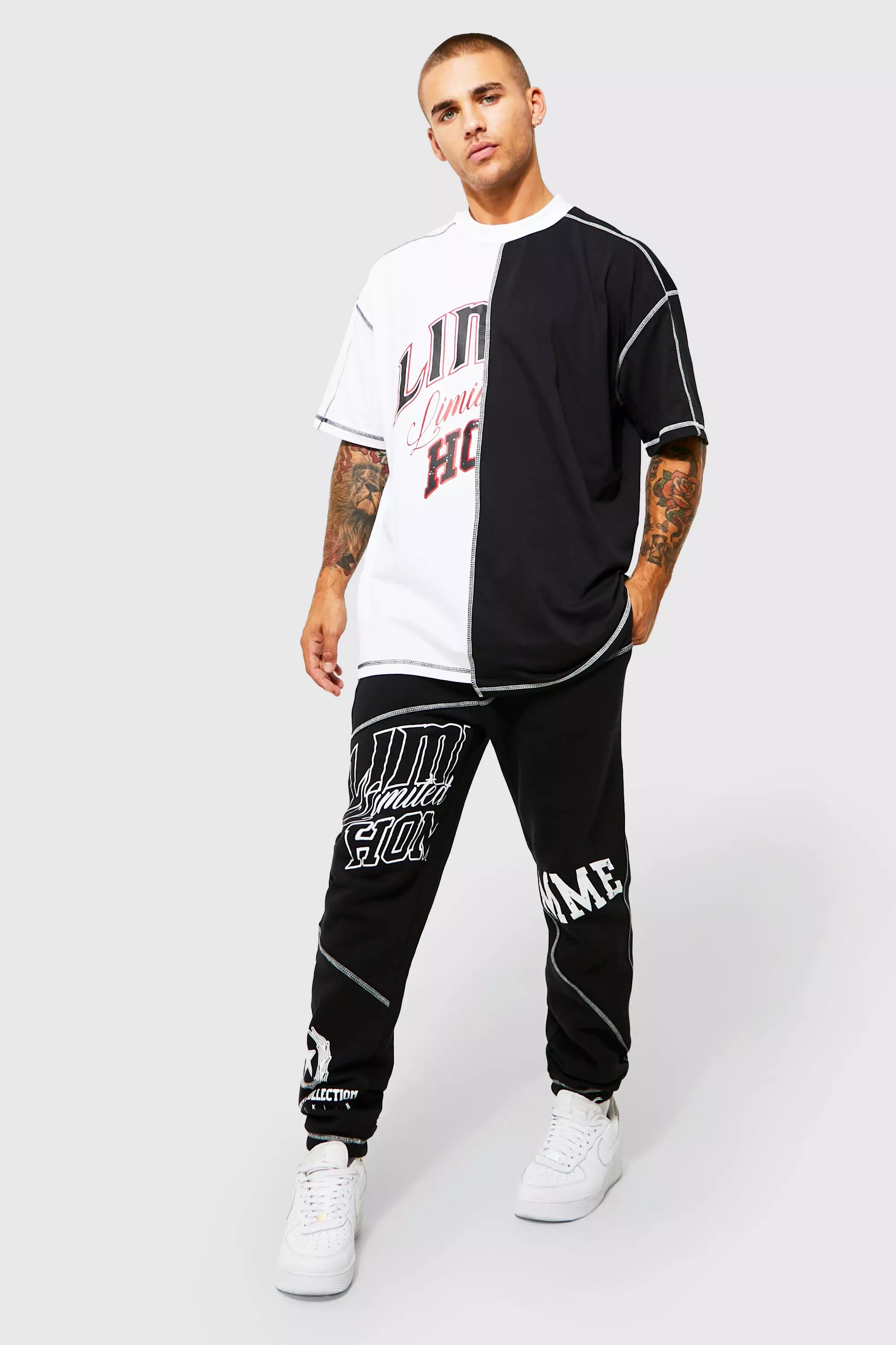 Black and 2025 white spliced joggers