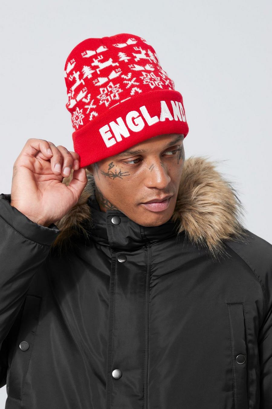Red England Christmas Beanie image number 1