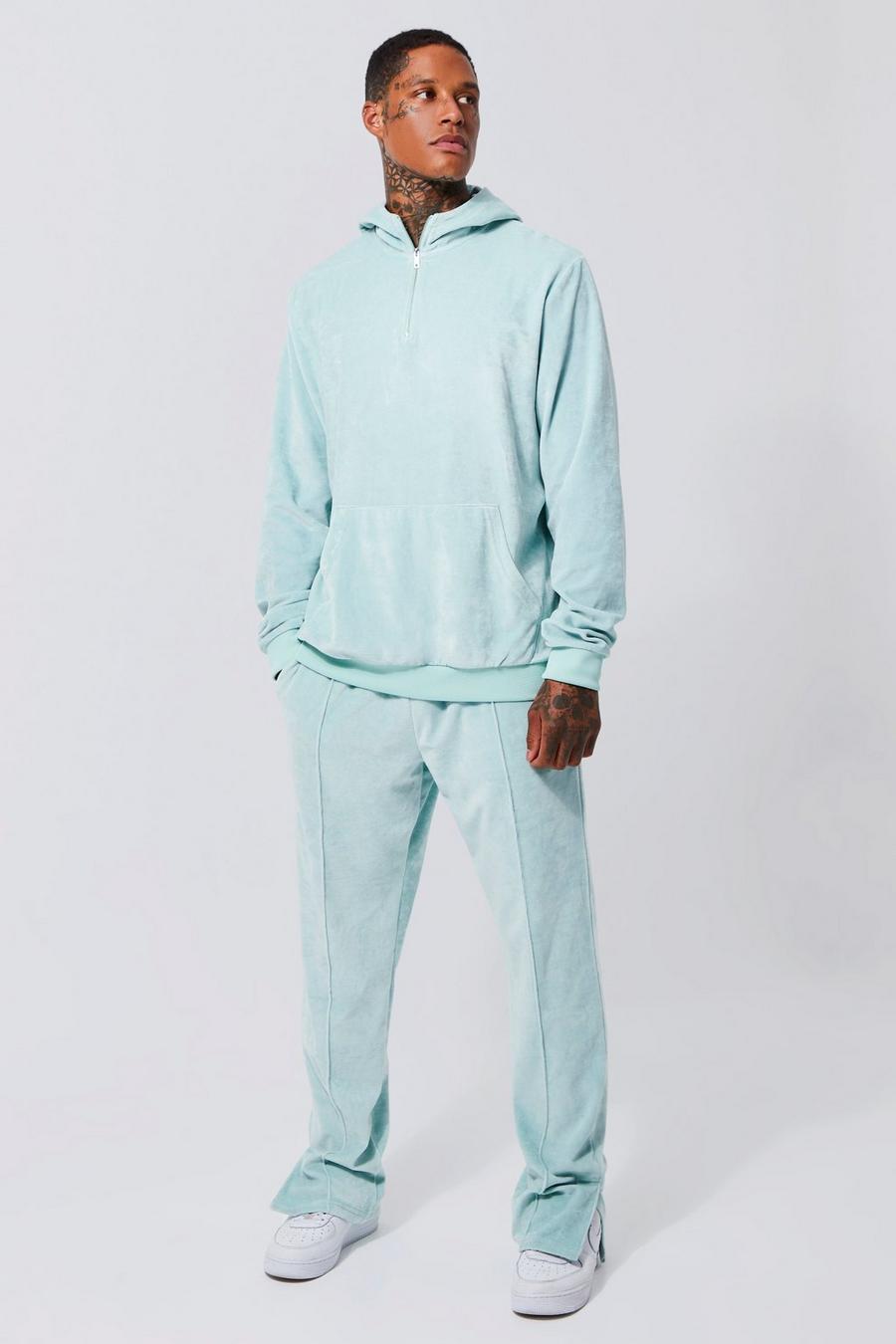 Light blue Heavyweight Velour 1/4 Zip Hooded Tracksuit image number 1