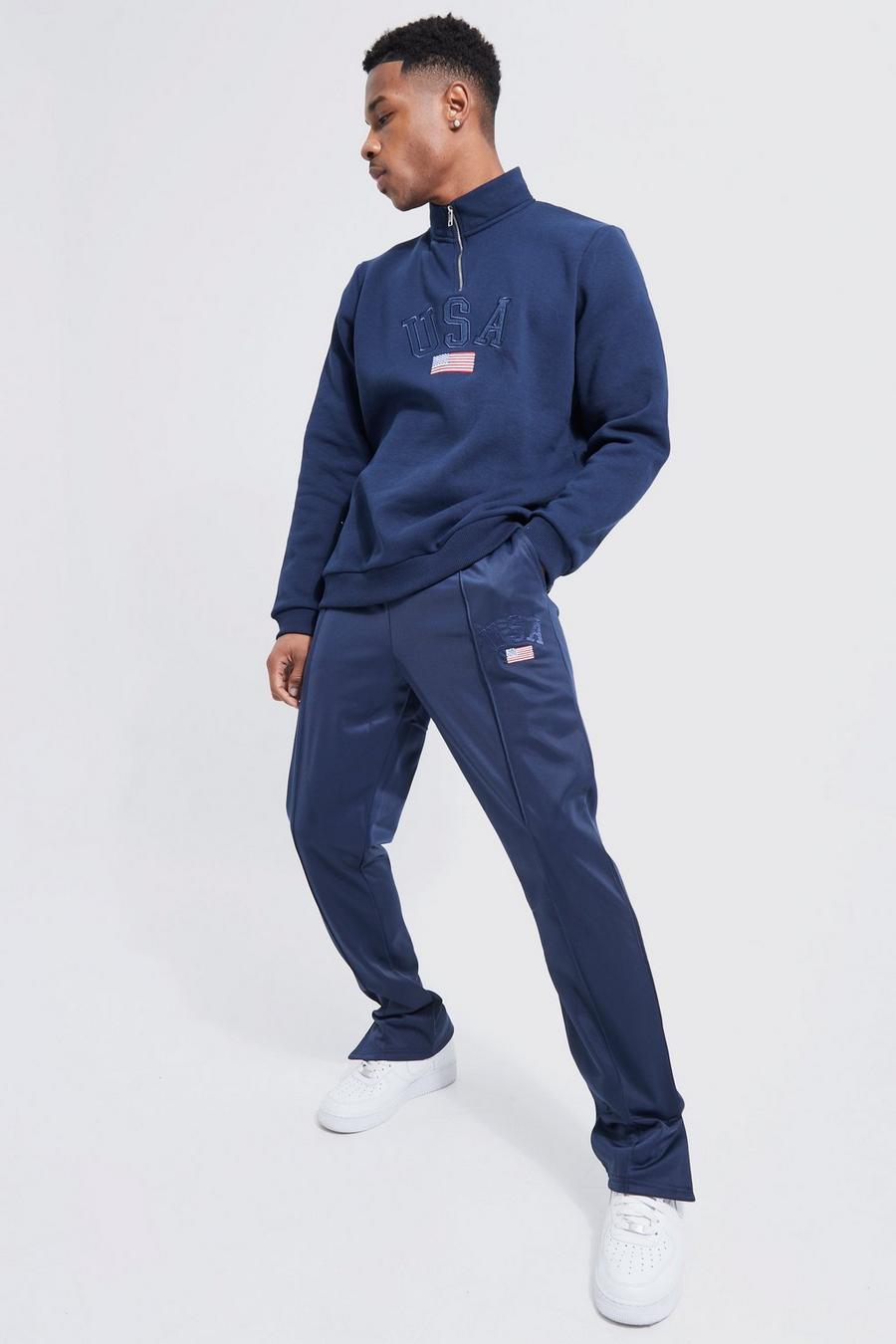 Navy Oversized Usa Funnel Neck And Tricot Jogger image number 1