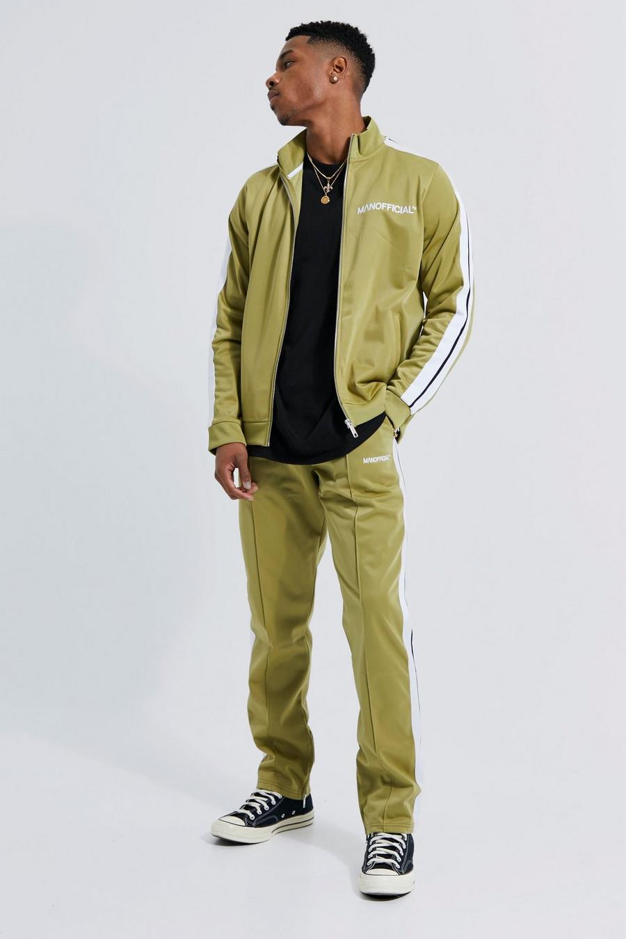 Olive green Man Official Tricot Funnel Neck Tracksuit