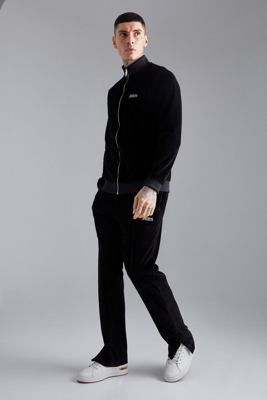 Black Heavyweight Velour Man Funnel Neck Tracksuit image number 1