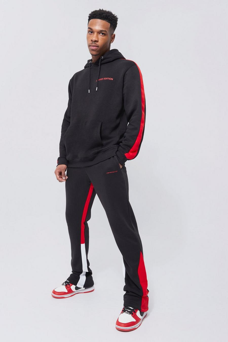 Black  Side Panel Stacked Hooded Tracksuit