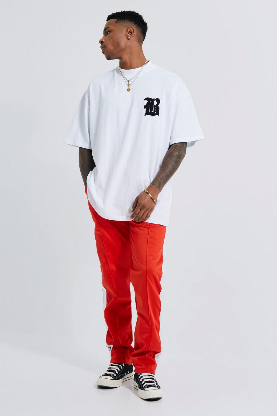 Red Oversized M T-shirt And Tricot Jogger Set image number 1
