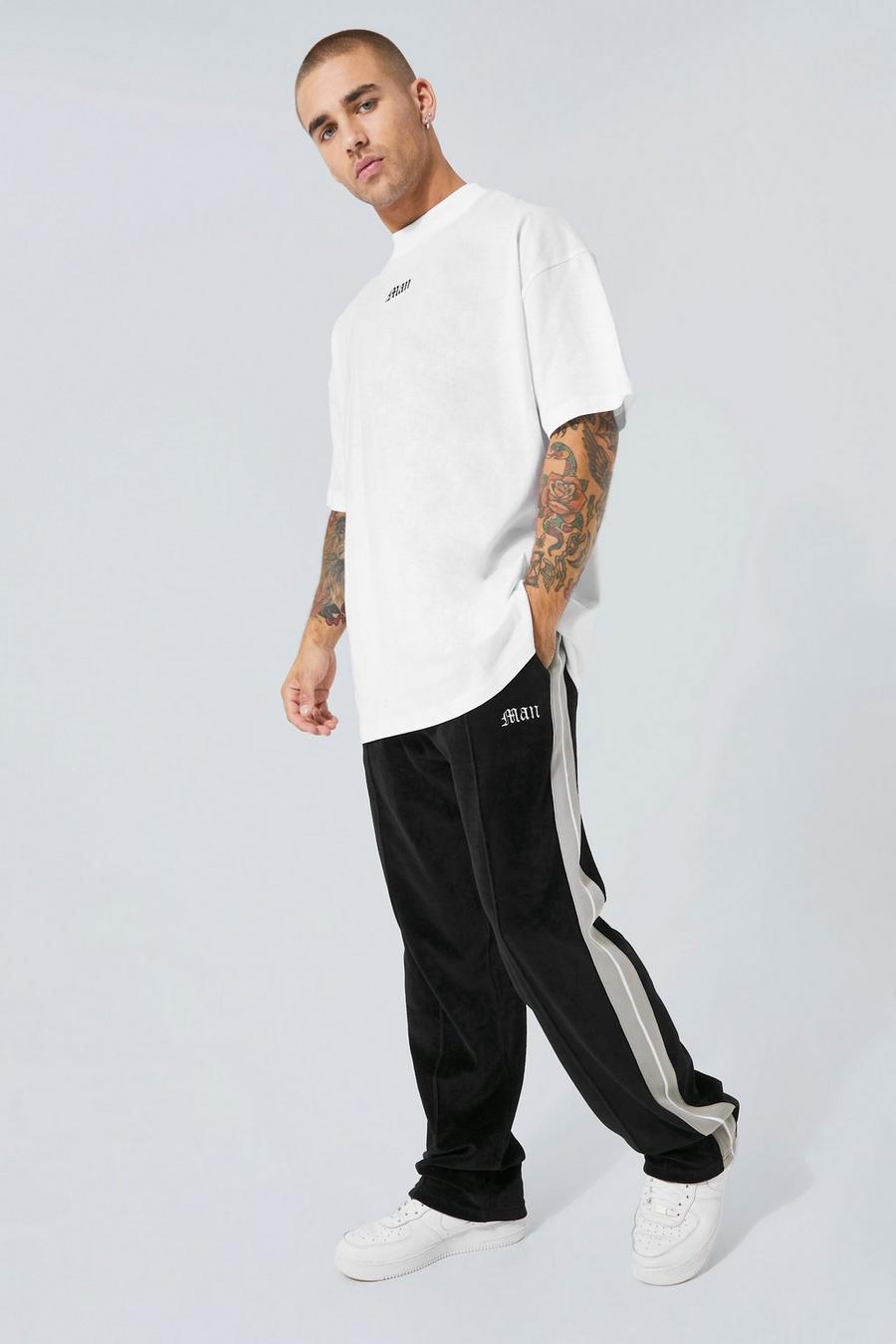 Grey grau Oversized Man T-Shirt En Velours Joggingbroek Set
