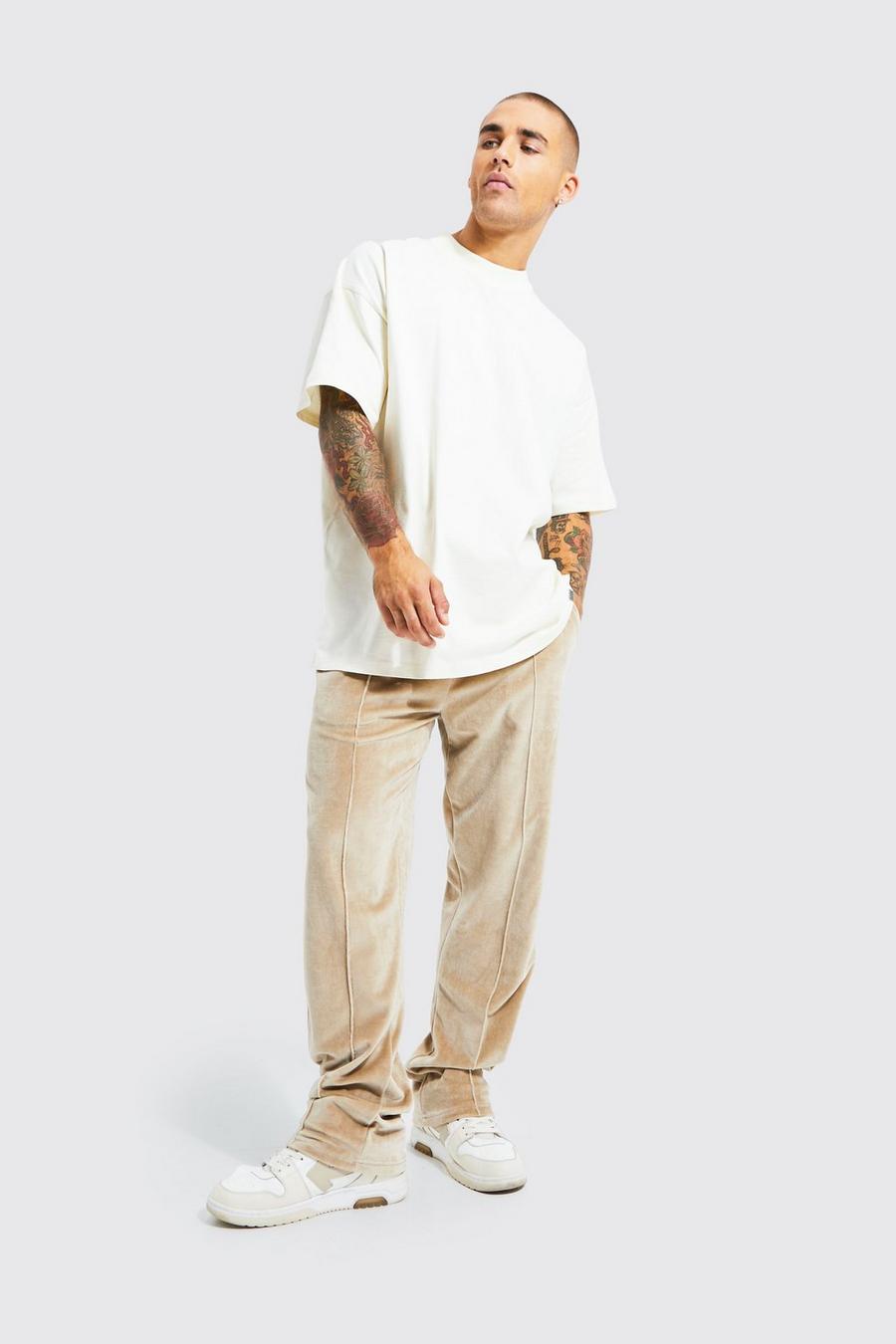 Taupe Oversized t-shirt och joggers i velour image number 1