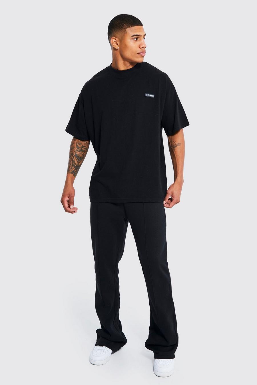 Black Oversized Man Stacked T-shirt Tracksuit