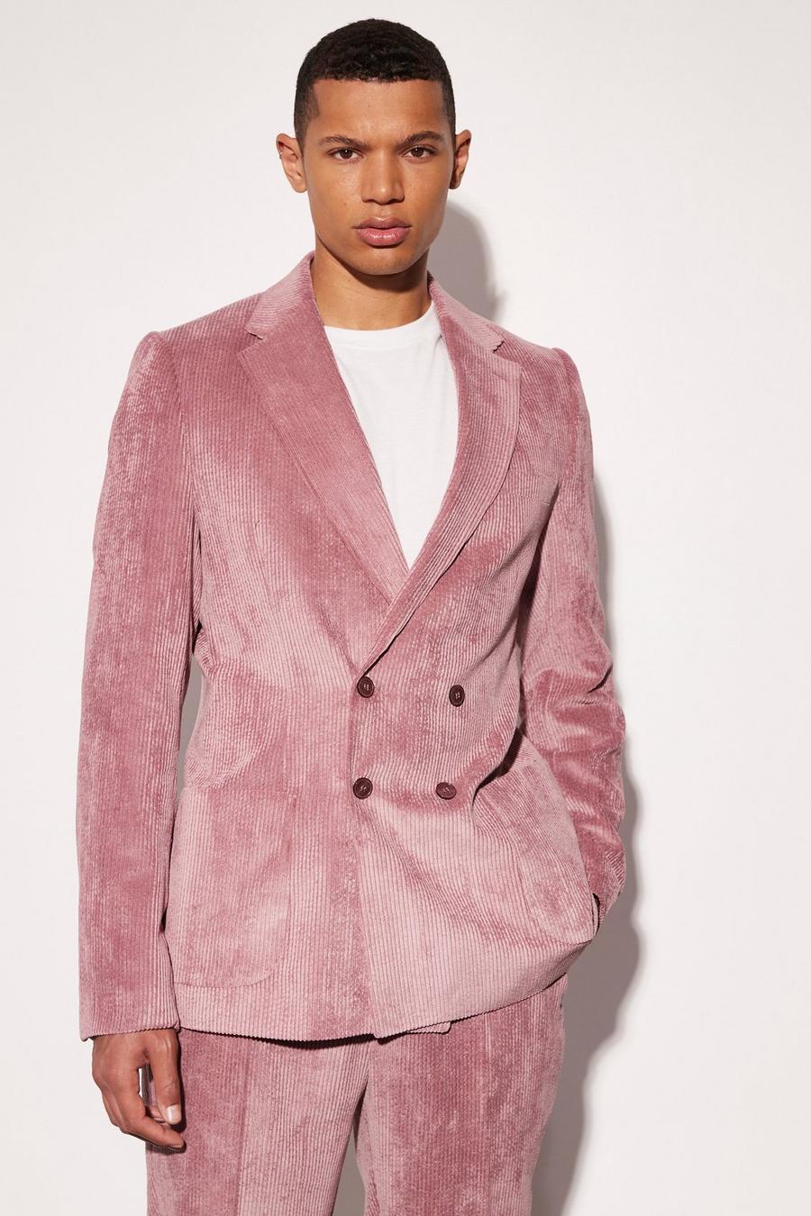 Pale pink Tall Slim Double Breasted Cord Suit Jacket