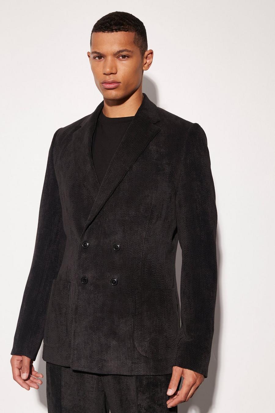 Black svart Tall Slim Double Breasted Cord Suit Jacket