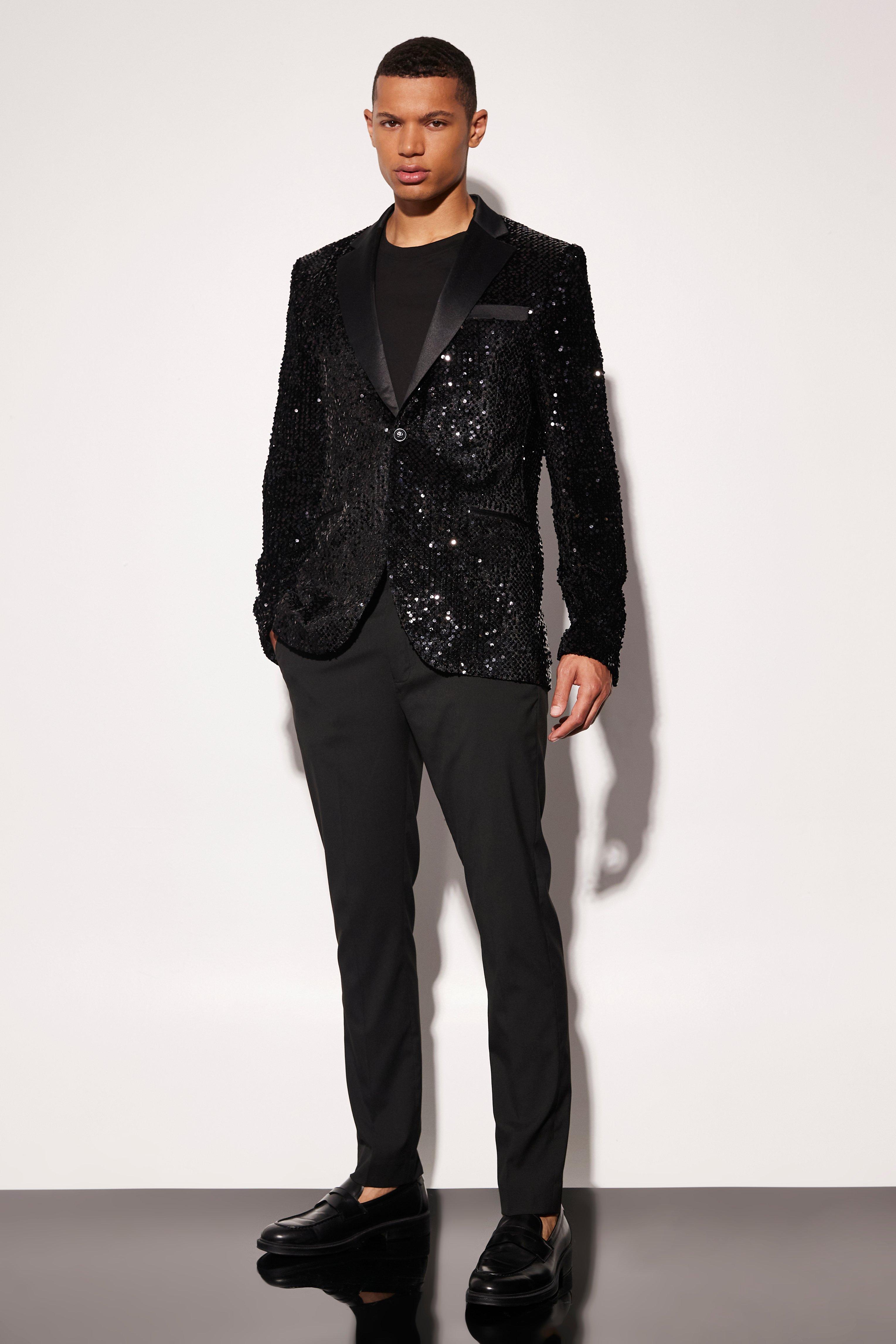 Mens black sale glitter blazer