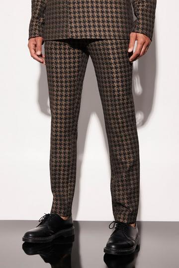 Tall Ingekorte Skinny Fit Dogtooth Pantalons bronze