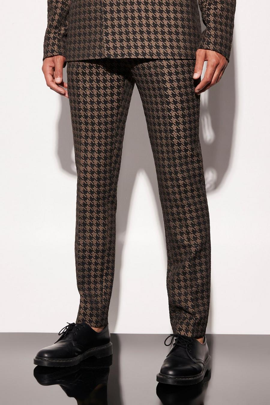 Bronze Tall Skinny Fit Dogtooth Crop Suit Trousers image number 1
