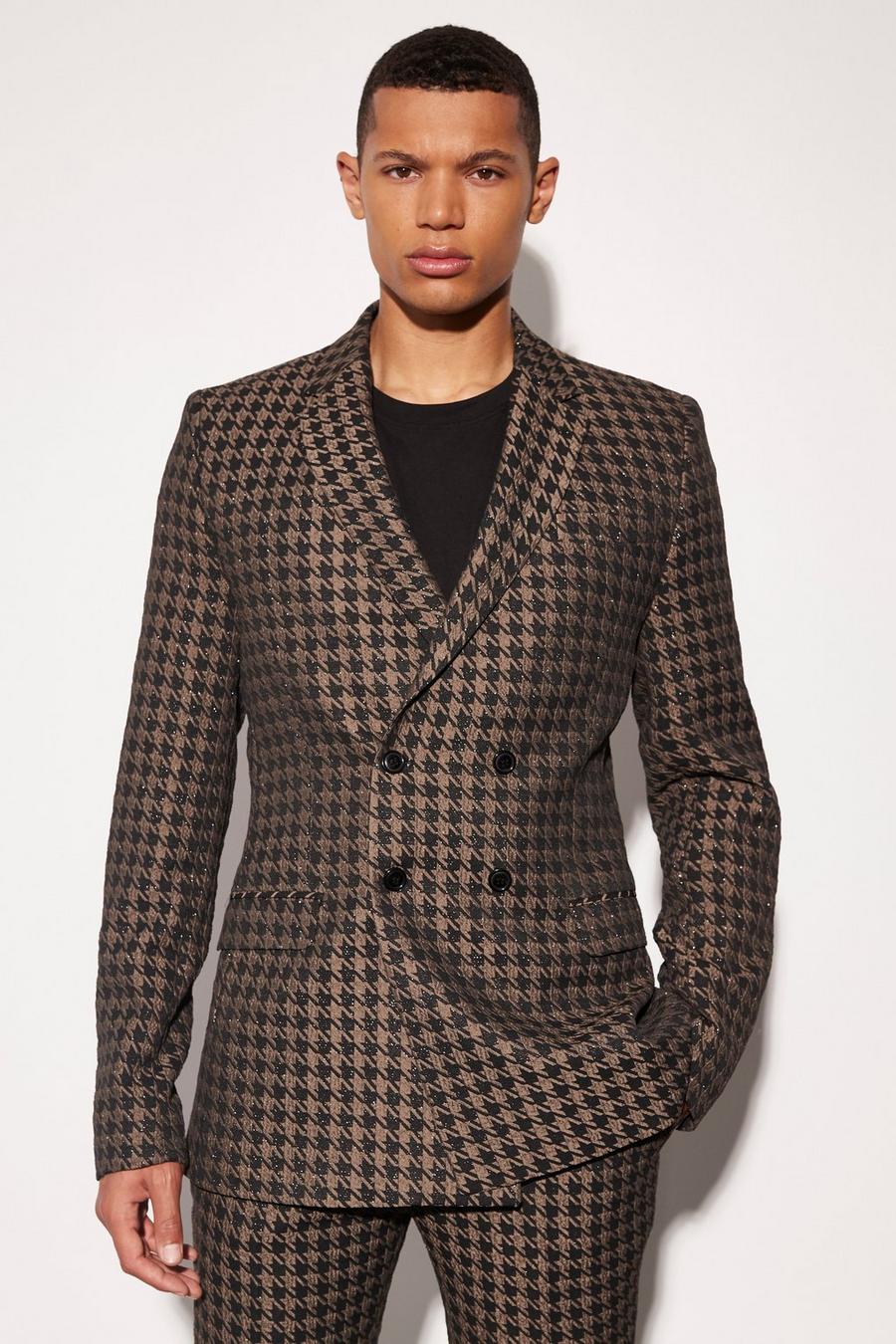 Bronze Tall Skinny Double Breasted Dogtooth Blazer image number 1