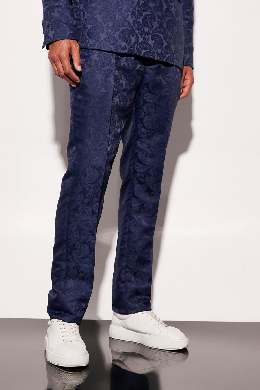 Navy Tall Slim Paisley Jacquard Suit Trouser