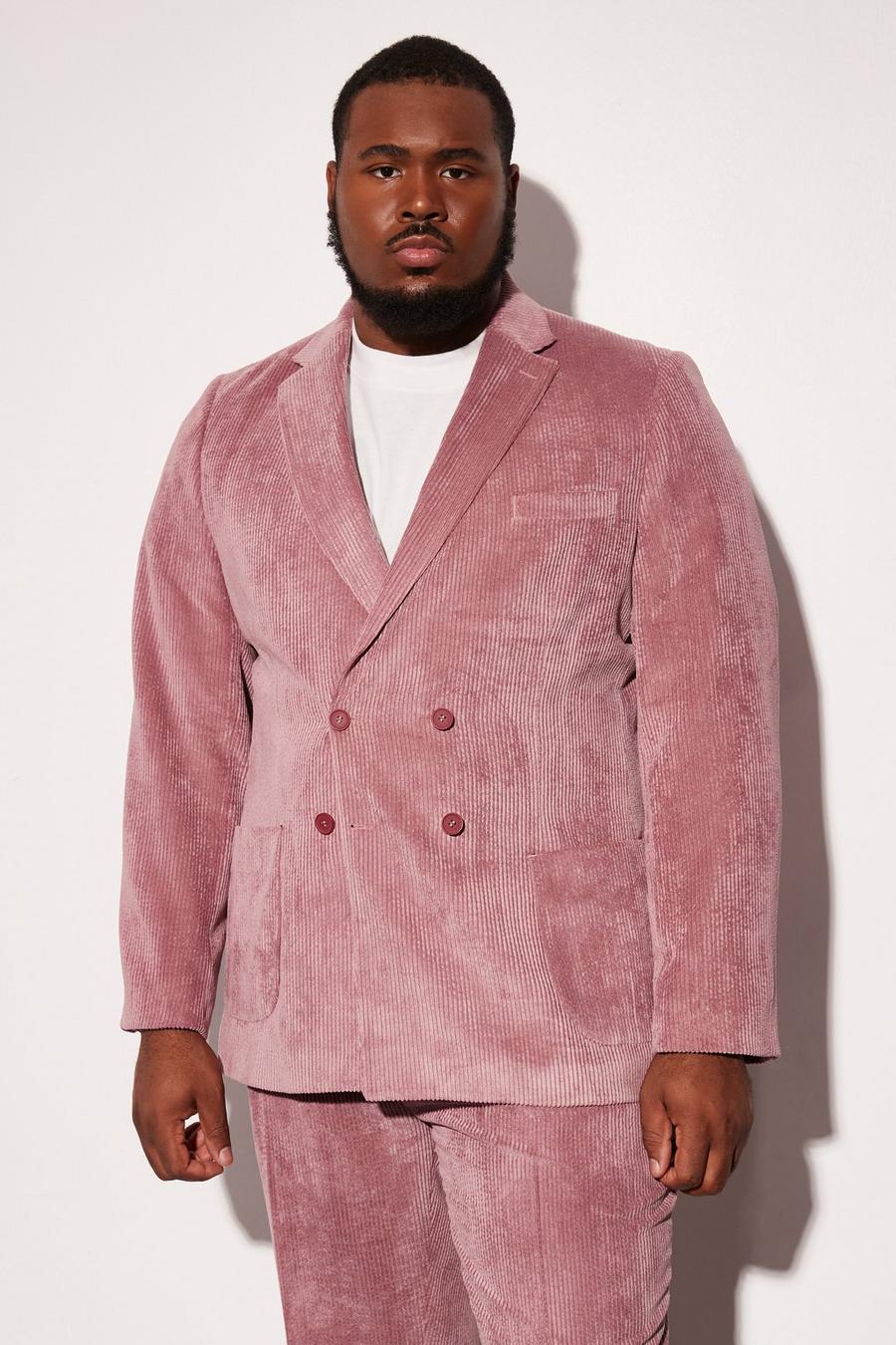 Pale pink Plus Slim Double Breasted Cord Suit Jacket
