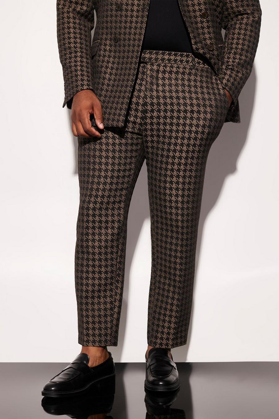 Bronze Plus Skinny Fit Dogtooth Crop Suit Trousers image number 1