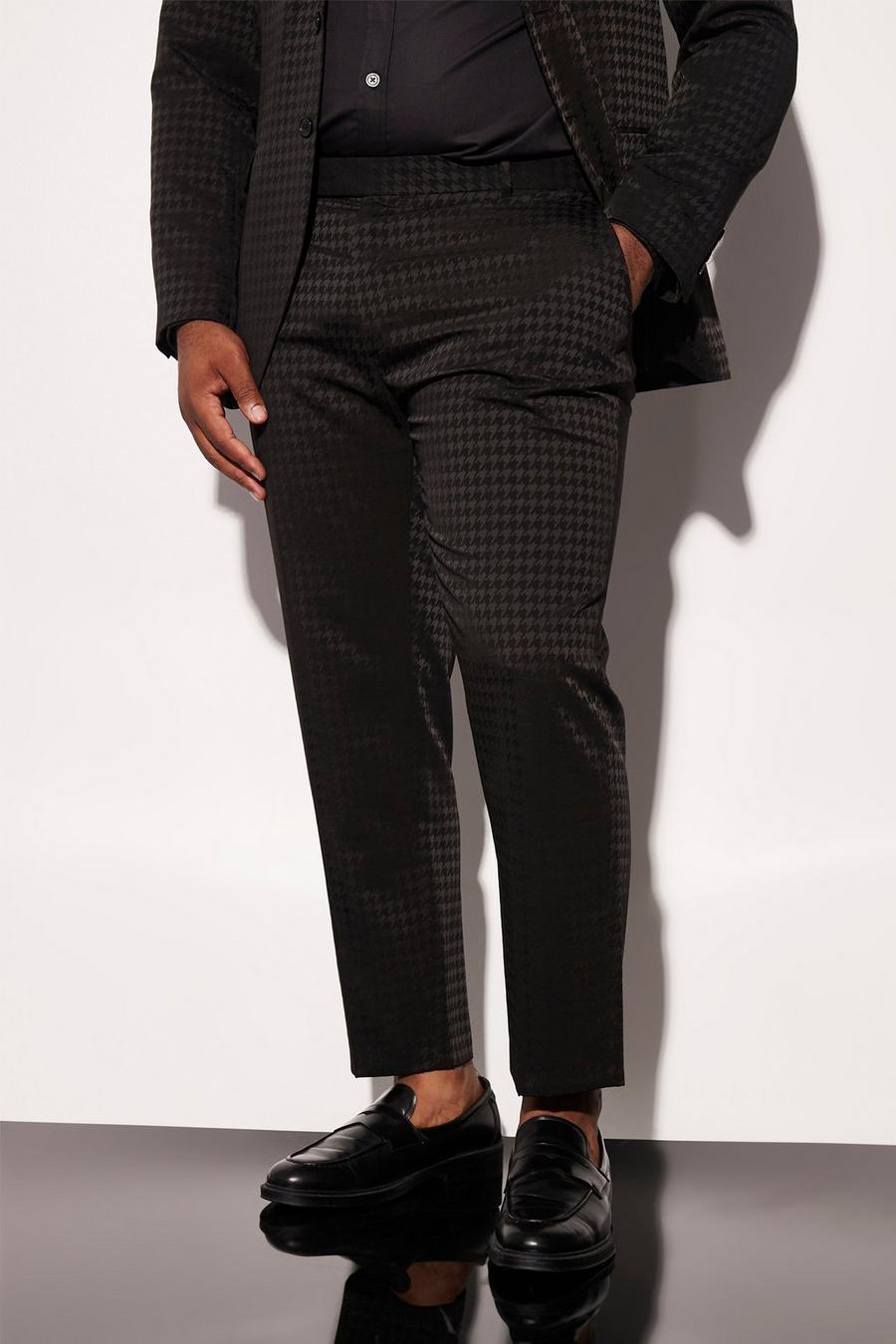 Black Plus Skinny Houndstooth Crop Suit Trouser