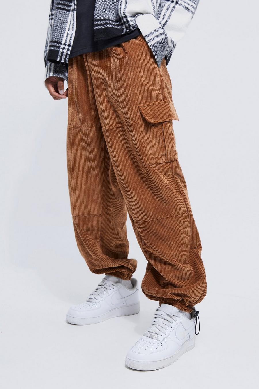Taupe Baggy Cord Cargo Jogger Trouser image number 1