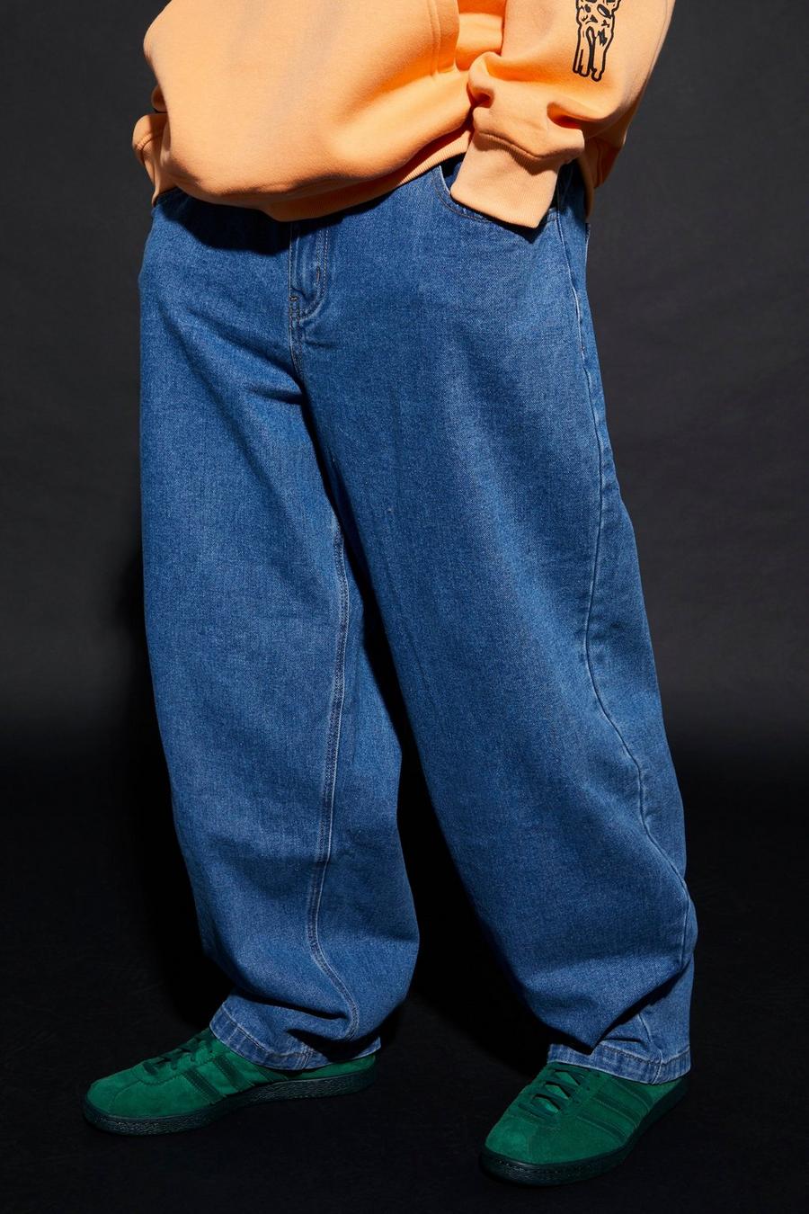 Mid blue Baggy jeans med elastiskt midjeband image number 1