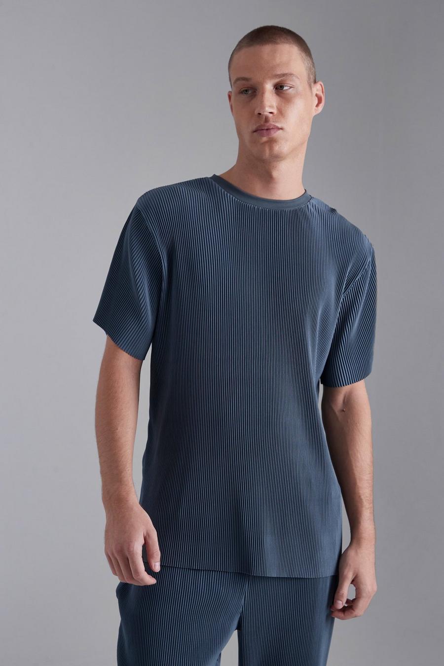 Slate blue Slim Fit Pleated T-shirt image number 1